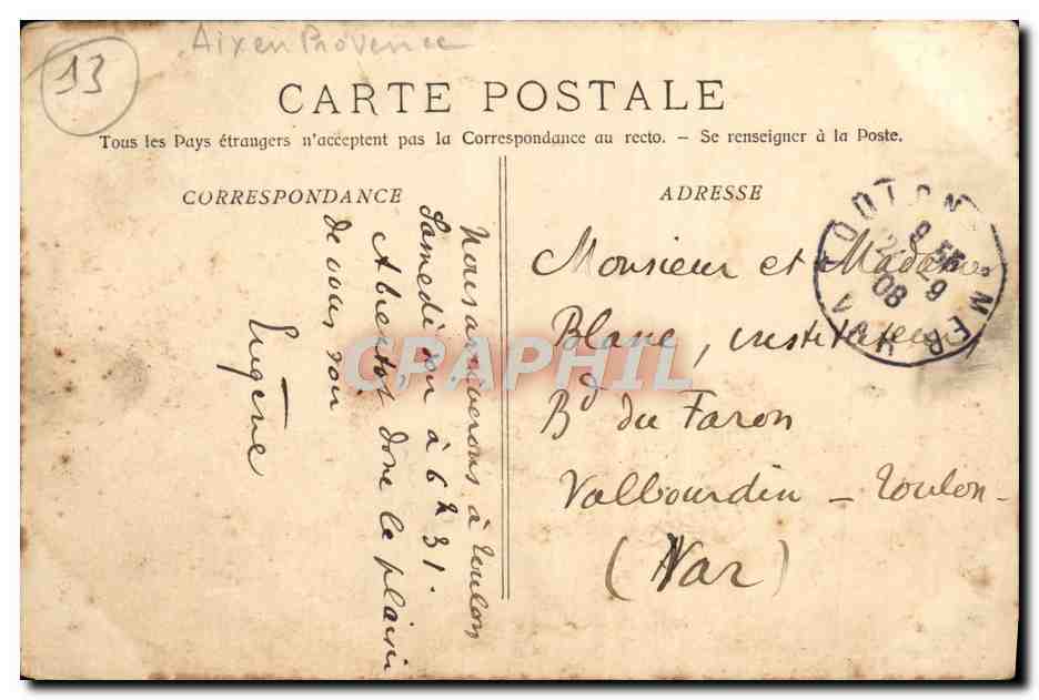 Aix-en-Provence — Souvenir en Provence — Éditeur Cl. Perré, n° 179 — Rückseite