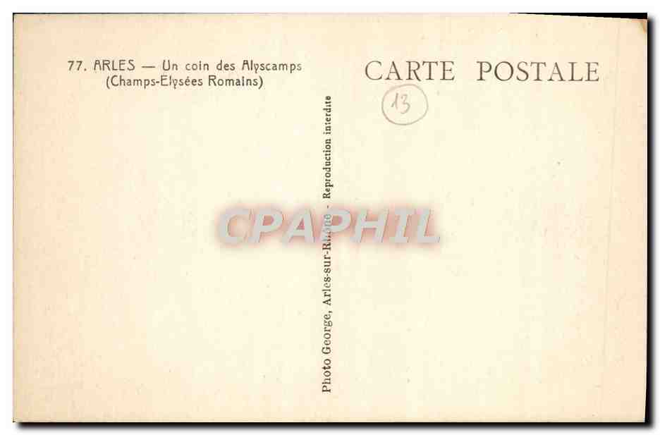CPA Arles Un Coin Des Alyscamps — Rückseite