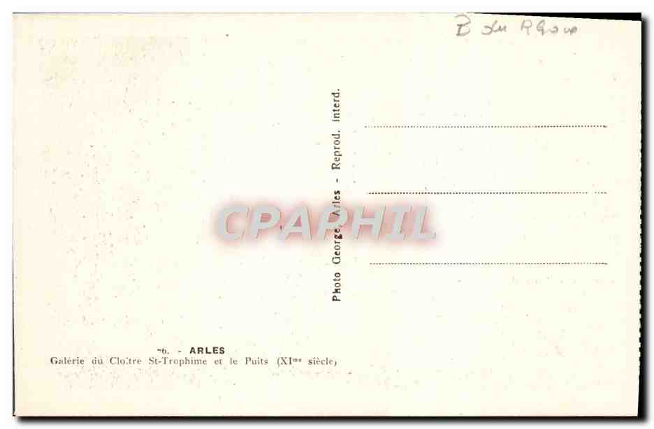 CPA Arles Galerie du cloitre St Trophime et le puits — Rückseite