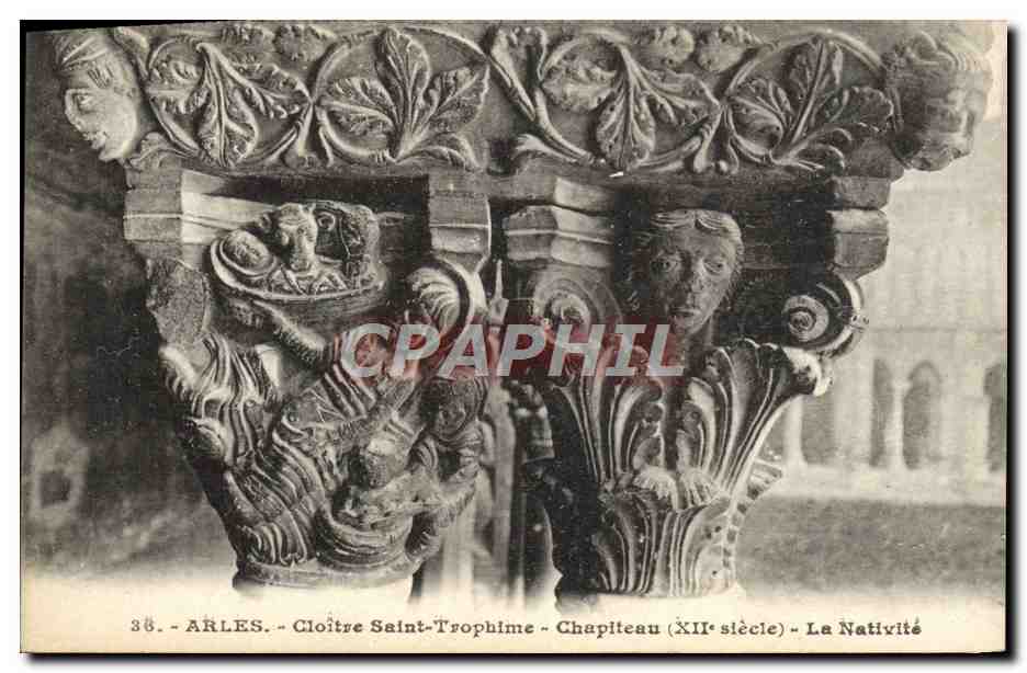 CPA Arles Cloitre Saint Trophime Chapiteau La nativite