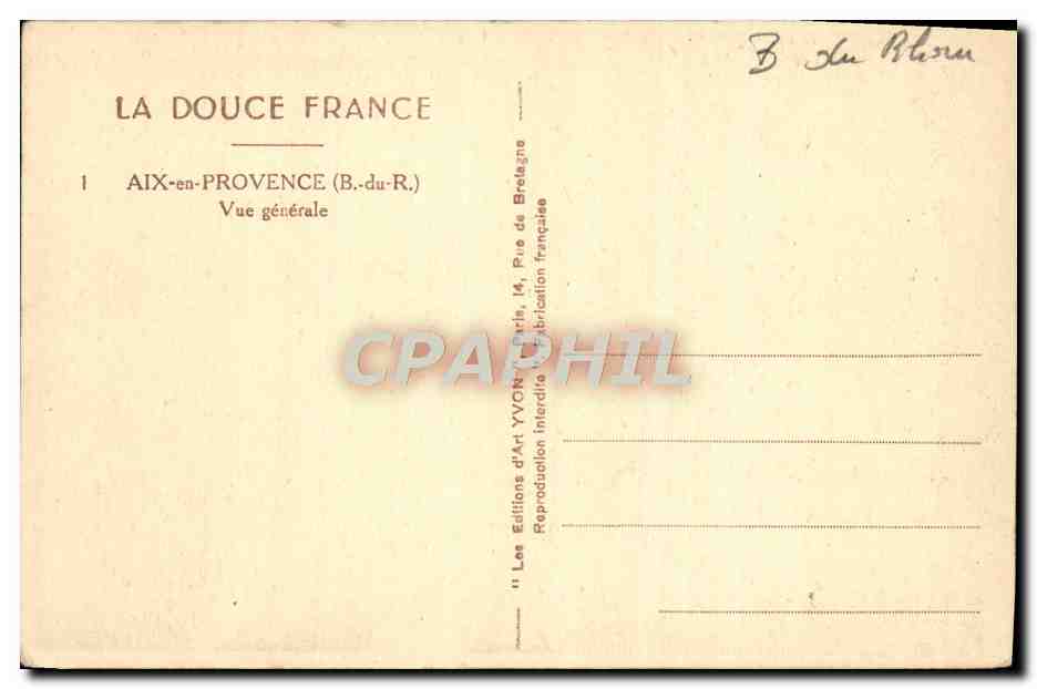 CPA Aix en Provence Vue generale — Verso