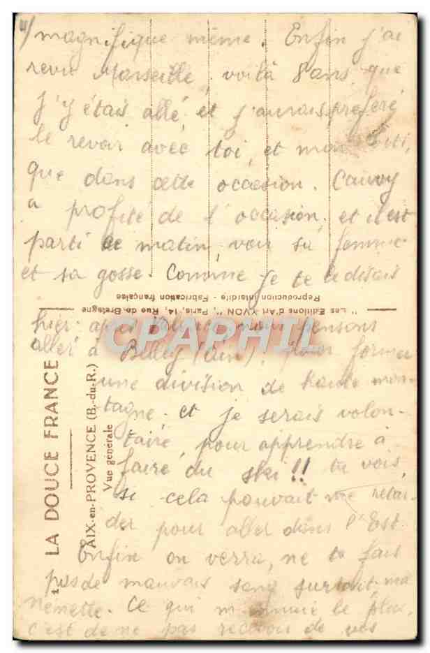 Aix-en-Provence — Vue générale — Les Éditions d'Art Lyon — Verso