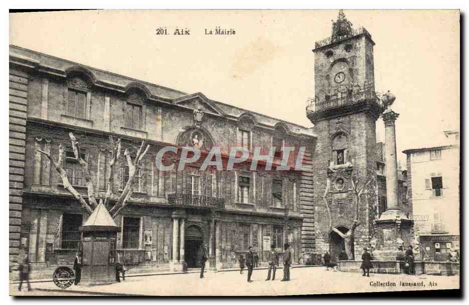 Aix La Mairie — vue de la mairie et de la tour de l'horloge — Collection Jaussaud, Aix