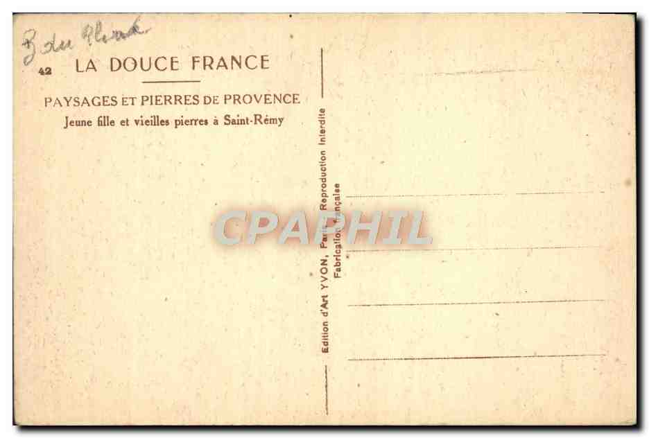 Jeune fille et vieilles pierres à Saint-Rémy — Édition d'Art YVON, n°42 — Verso