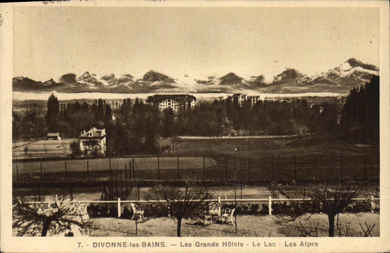 Tarjeta postal antigua Divonne les Bains Los Grandes Hoteles El Lago