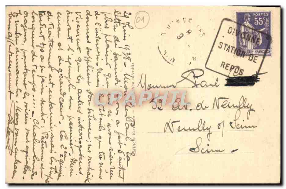 Tarjeta postal antigua Divonne les Bains Los Grandes Hoteles El Lago — Reverso