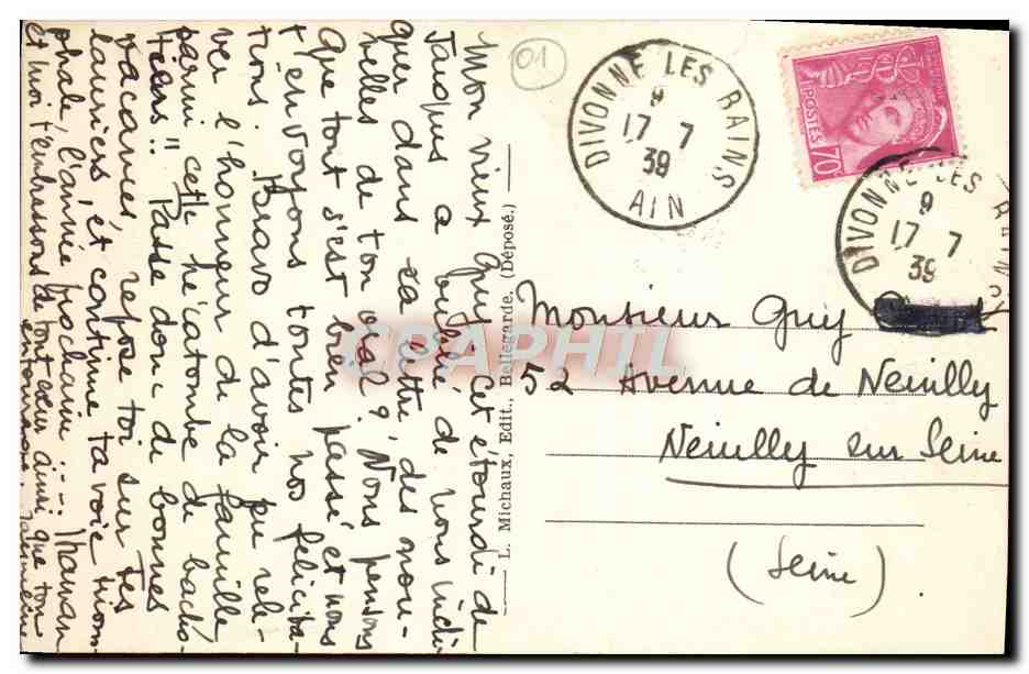 La Faucille - Gex - Le Léman et le Mont-Blanc, vus du Col de La Faucille — L. Michaux, Éditeur, n° 516 — Reverso
