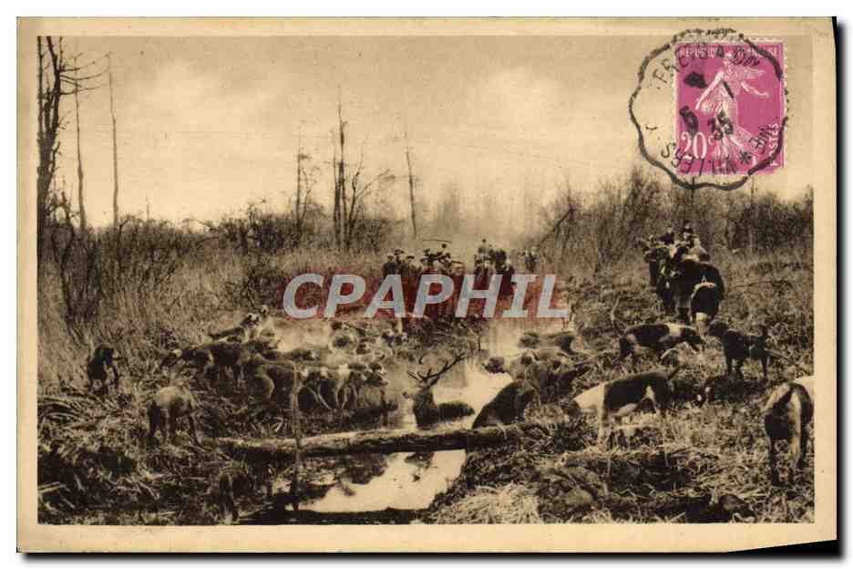 CPA Foret de Villers Cotterets Equipage Menier bat l'eau a Silly la Poterie Chasse a courre Chiens
