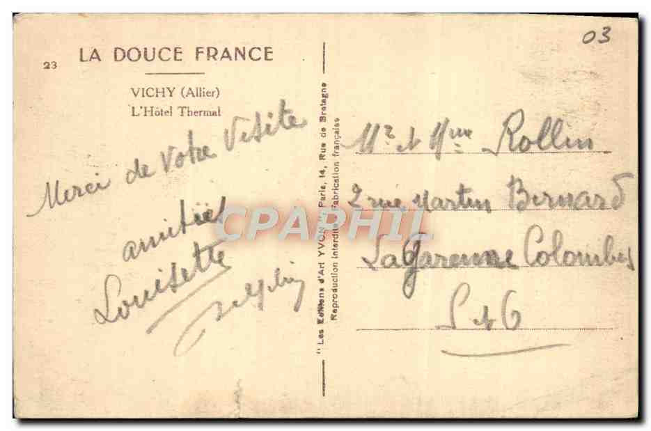 CPA Vichy L'Hotel Thermal — Reverso