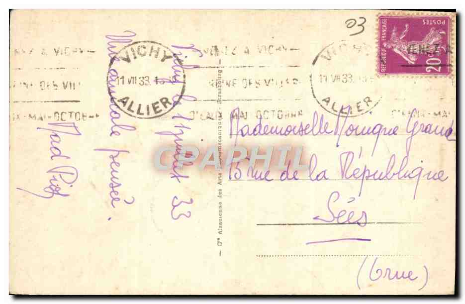 CPA Vichy La Pergola  — Rückseite