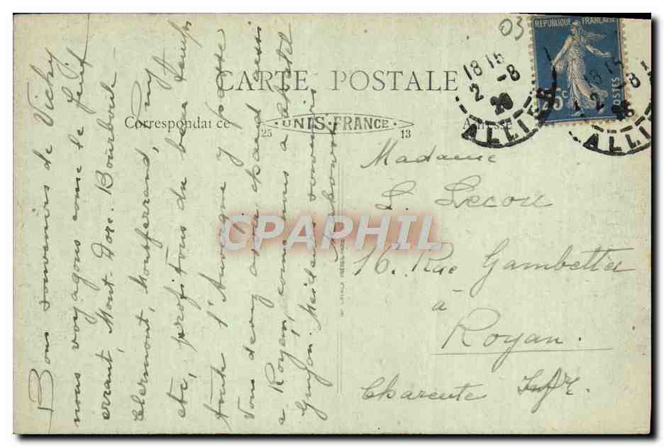 CPA Vichy Le Parc Cygnes — Verso