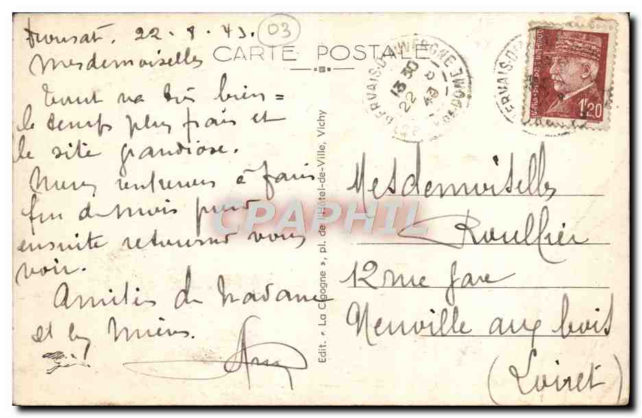 Les Gorges de CHOUVIGNY — Le Tunnel et les bords de la Sioule — Éditeur La Céopagne, pl. de l'Hôtel-de-Ville, Vichy — Verso