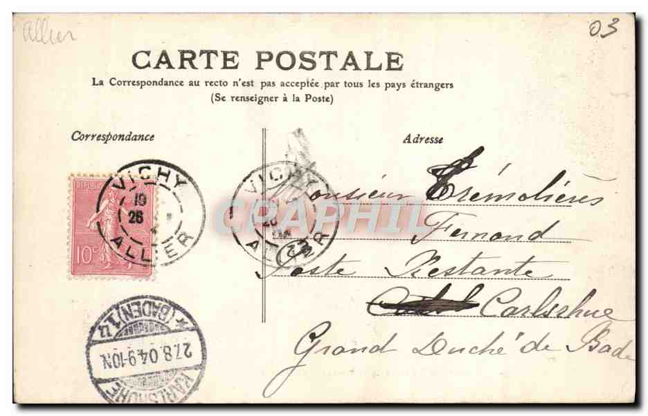 CPA Vichy Allee prise de la Terrasse du Casino — Rückseite