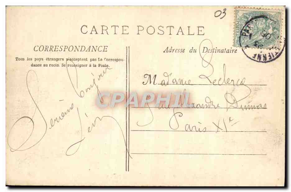 CPA Vichy Vue Generale de l'Hopital Civil — Verso