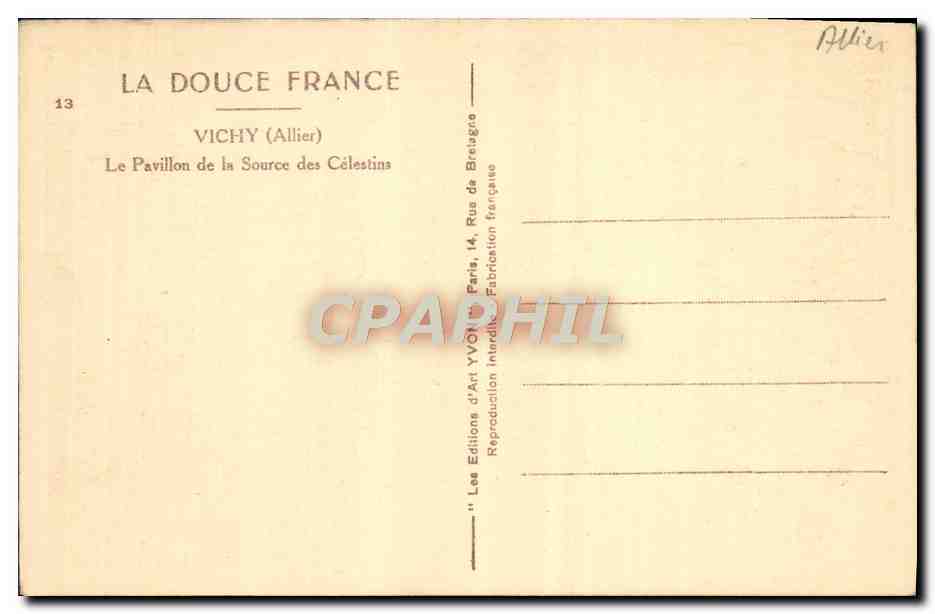 CPA Vichy La Pavillon de la Source des Celestins  — Verso