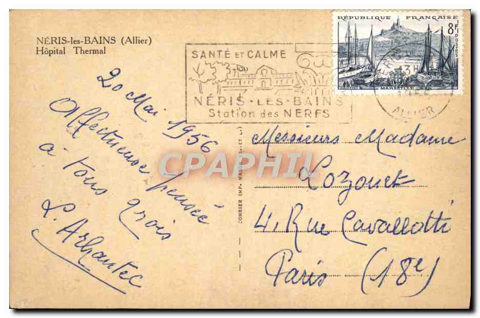 Néris-les-Bains — Hôpital Thermal — éditeur Cury — Rückseite