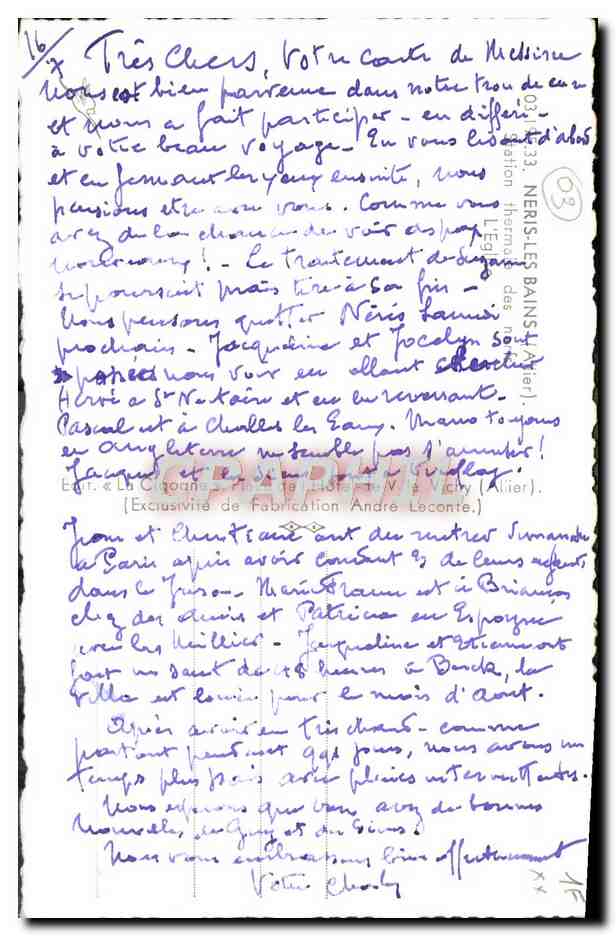 CPM Neris les Bains L'eglise — Verso