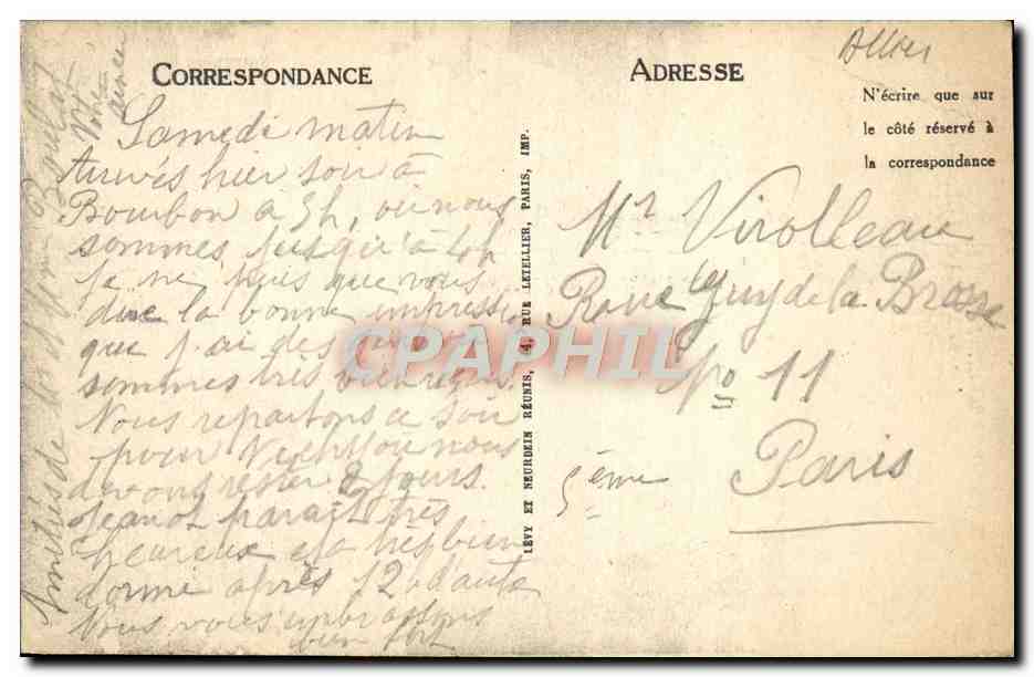 CPA Bourbon l'Archambault Le Moulin et le Chateau  — Verso