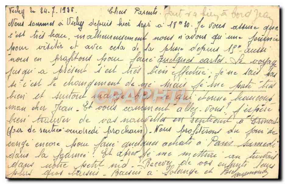 CPA Vichy Le Casino — Verso