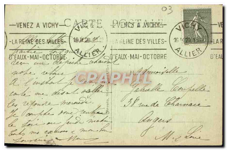 CPA Source Intermittente de Vichy Bellerive — Rückseite