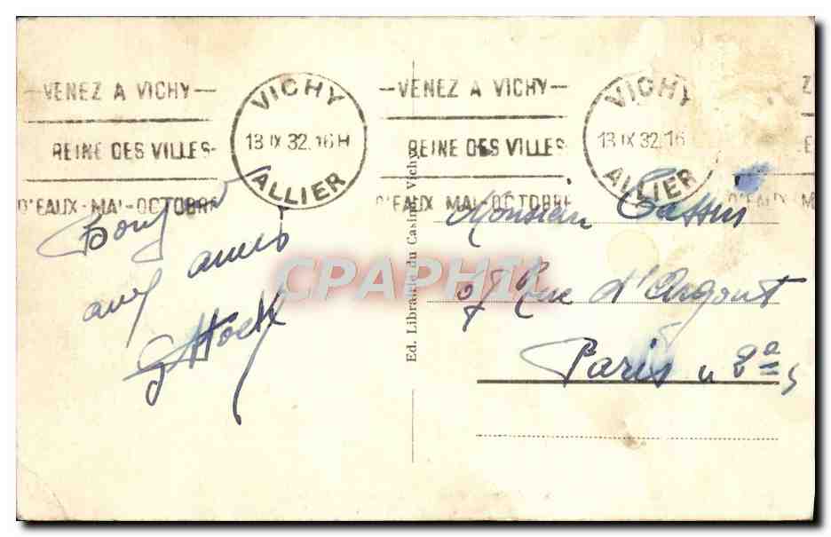 CPA Vichy Parc Et Pavillon Des Celestins — Verso