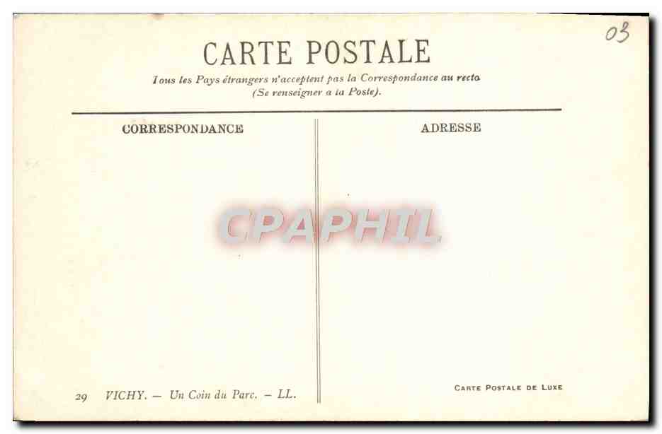 CPA Vichy Un Coin Du Parc — Rückseite