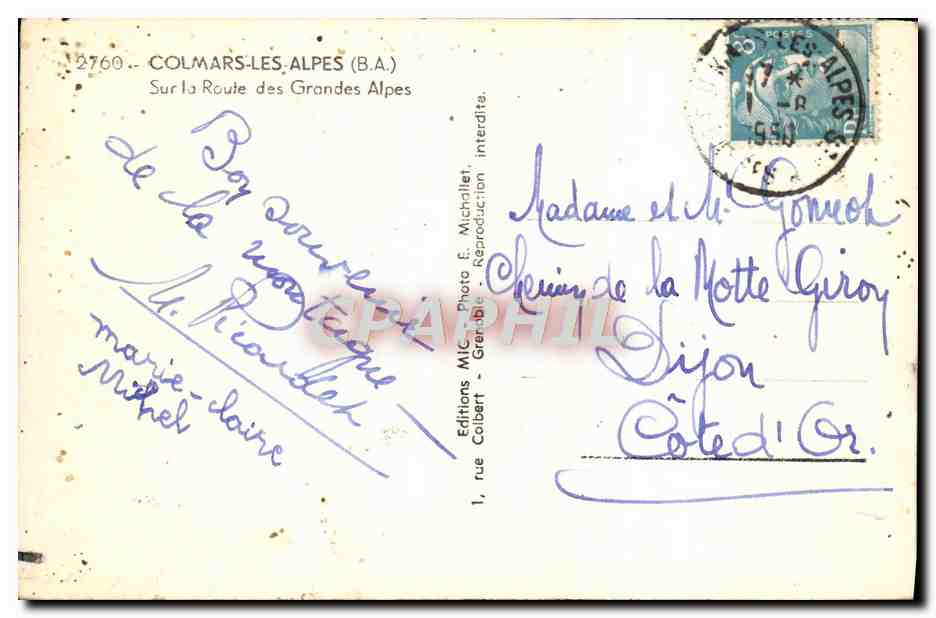 CPA Colmars Les Alpes Sur La Route des grandes alpes — Verso