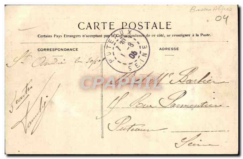 CPA Saint Andre Les Alpes Vue generale — Rückseite