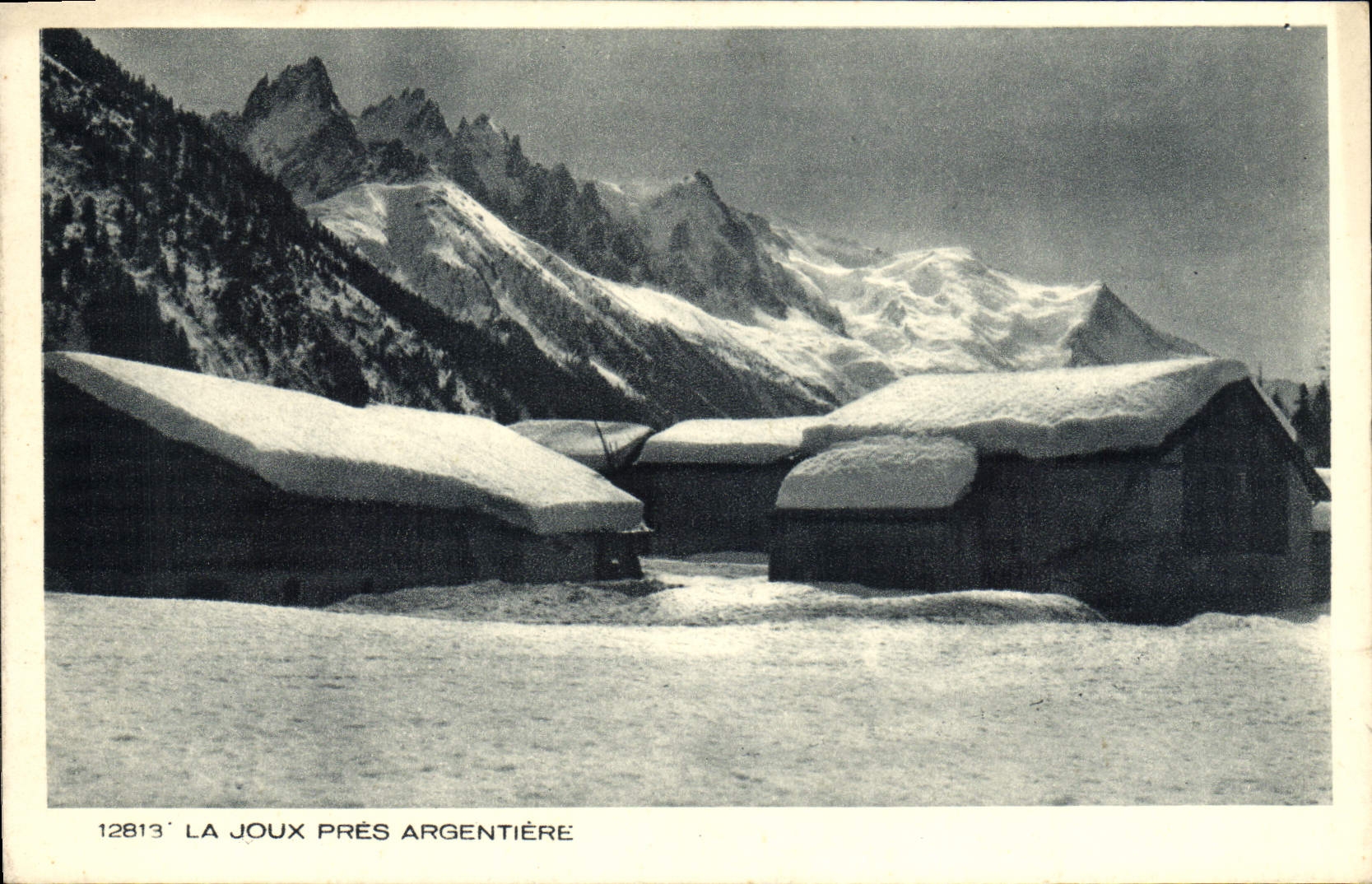 La Joux in der Nähe von Argentière — winterliche Ansicht mit schneedeckten Chalets — Verlag CPAPHIL, Nr. 12813