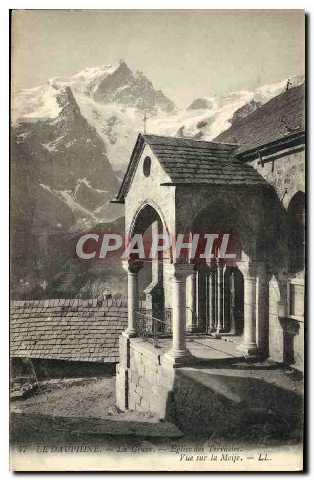 Dauphiné, La Grave — Church of the Terrasses, View of the Meije — LL.