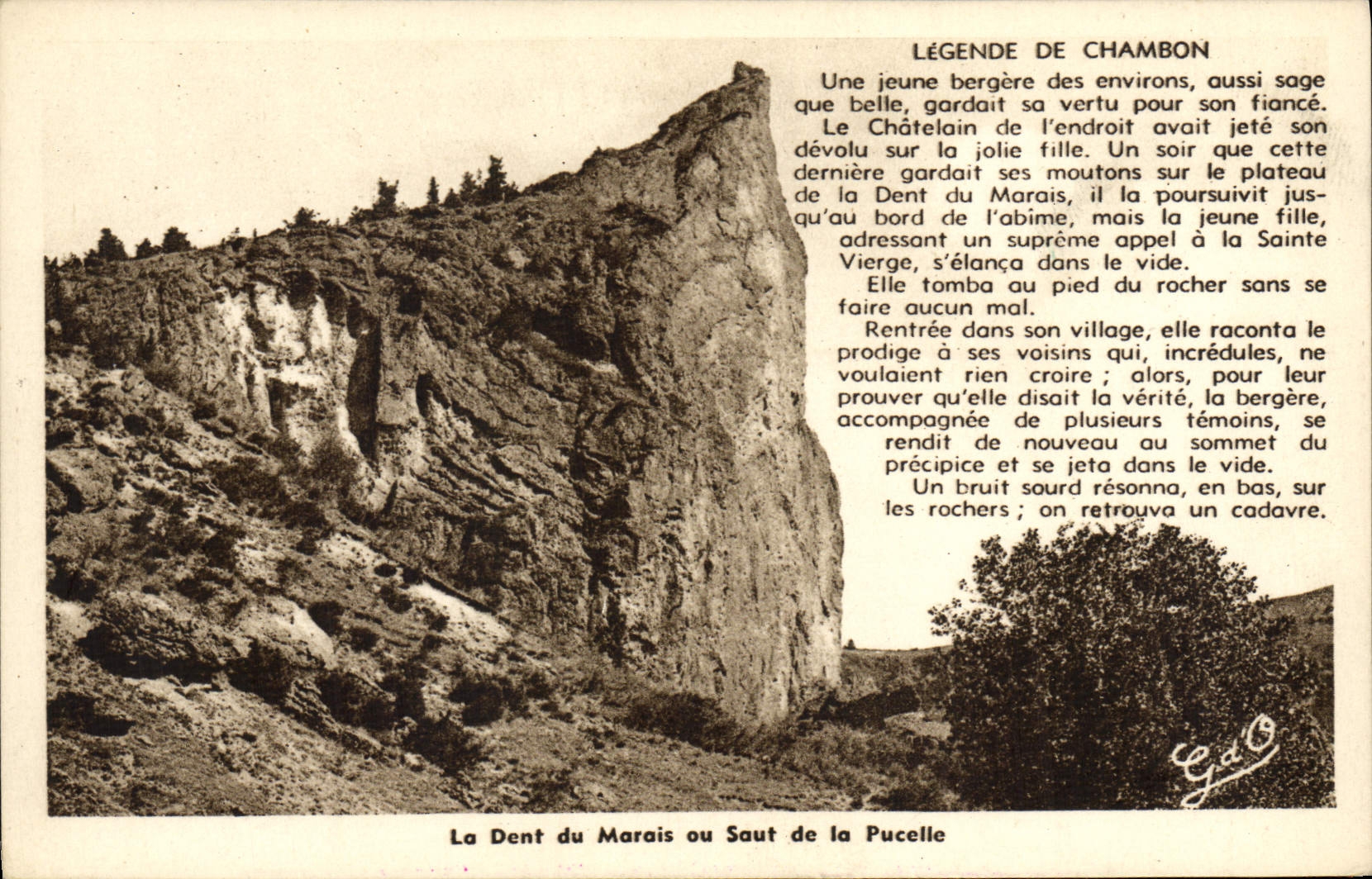 La Dent du Marais ou Saut de la Pucelle — Légende de Chambon — Gou Tefangues (P.-de-D.)