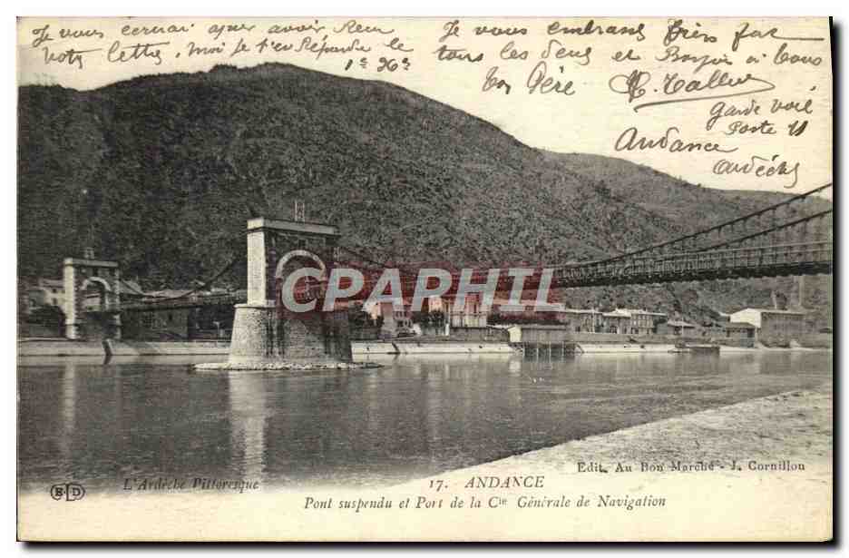 CPA Andance Pont Suspendu Et Port de la Cie generale de navigation