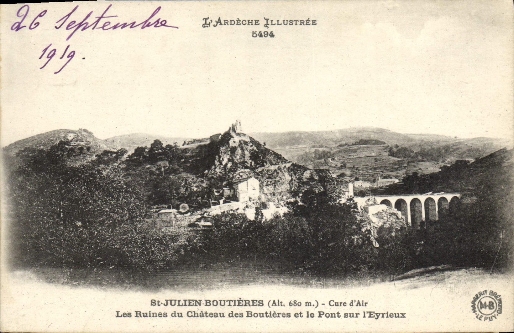 St-Julien-Boutières (Alt. 680 m.) — Les Ruines du Château des Boutières et le Pont sur l'Eyrieux — L'Ardèche Illustrée 5494
