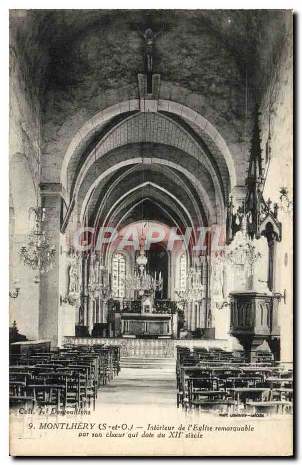Montlhéry (S.-et-O.) — Interior of the remarkable church noted for its 12th-century choir — Marie Johner-Maçot