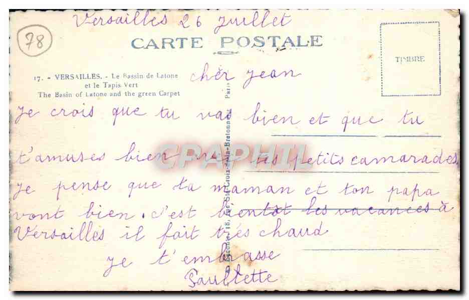 CPA Versailles Le Bassin De Latone et le tapis vert — Verso