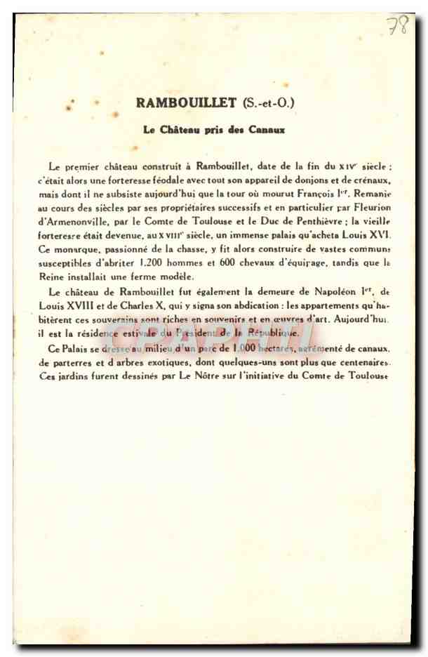 Rambouillet (Seine-et-Oise) — Ansicht des Schlosses von den Kanälen — 4. Serie, Lösung Pautaubege — Rückseite