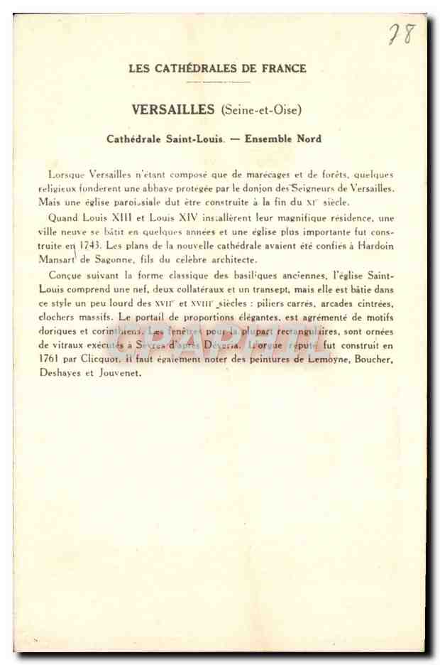 CPA Versailles Cathedrale Saint Louis — Rückseite