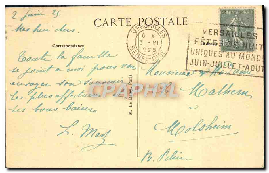 CPA Versailles Char d'apollon Le Tapis vert et le palais — Verso