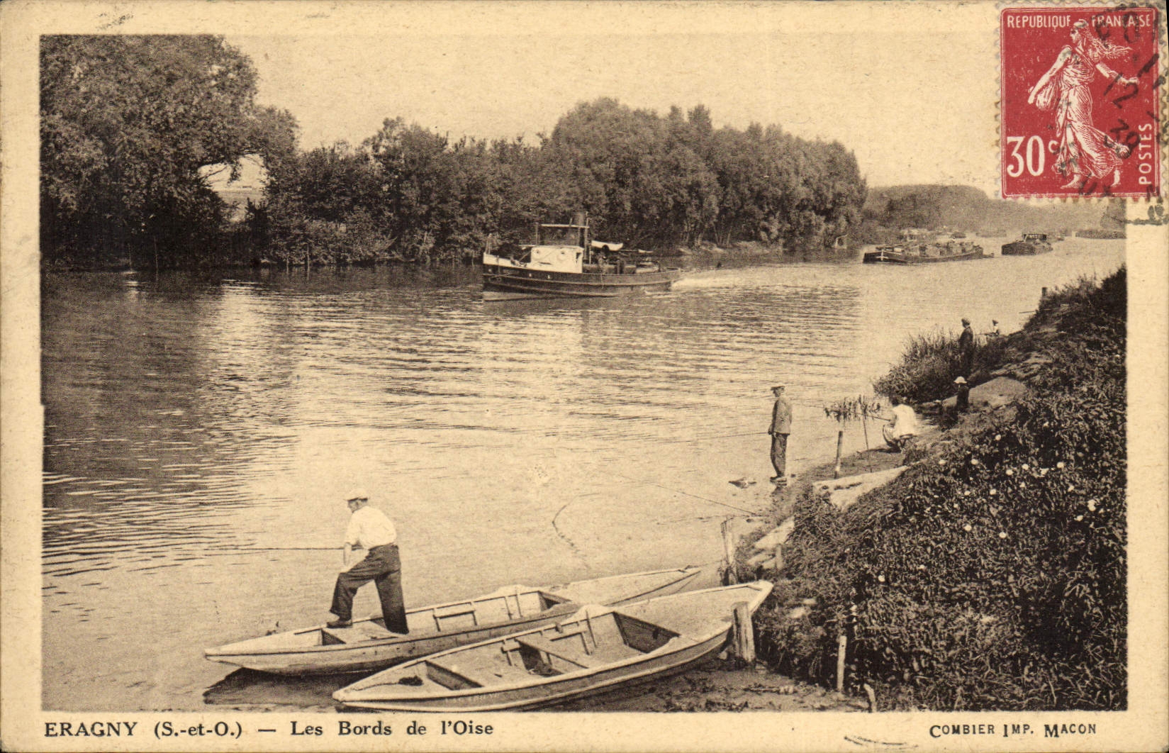 CPA Eragny Les Bords de L'Oise Peche Pecheurs Bateau 