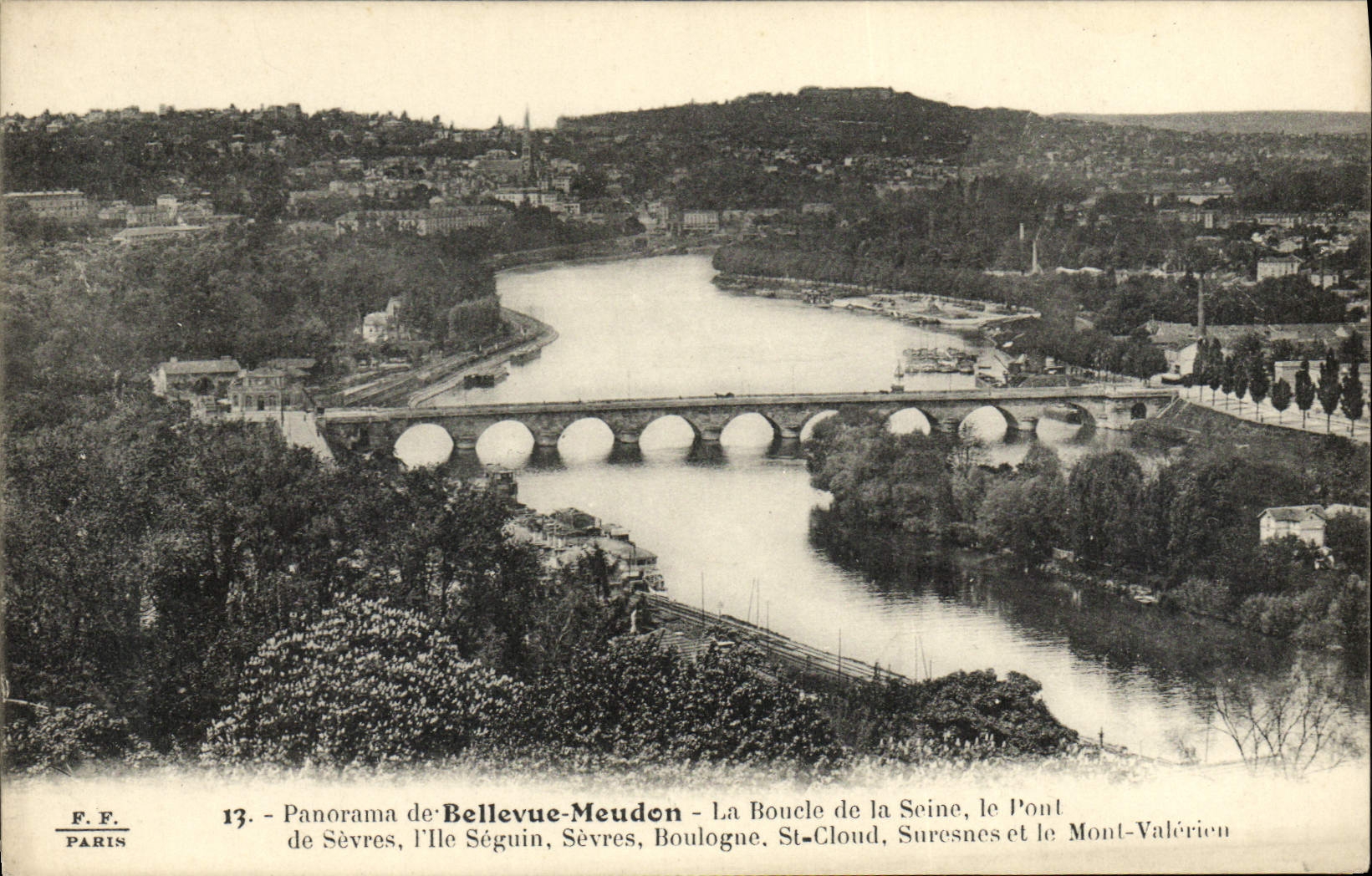CPA Bellevue Meudon La Boucle de la Seine le Pont de Sevres L'ile Seguin Boulogne St Cloud Suresnes Mont Valerien 