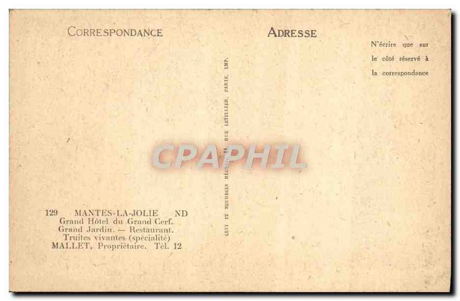 Mantes-la-Jolie — Hôtel du Grand Cerf — CPAPHIL 129 — Rückseite