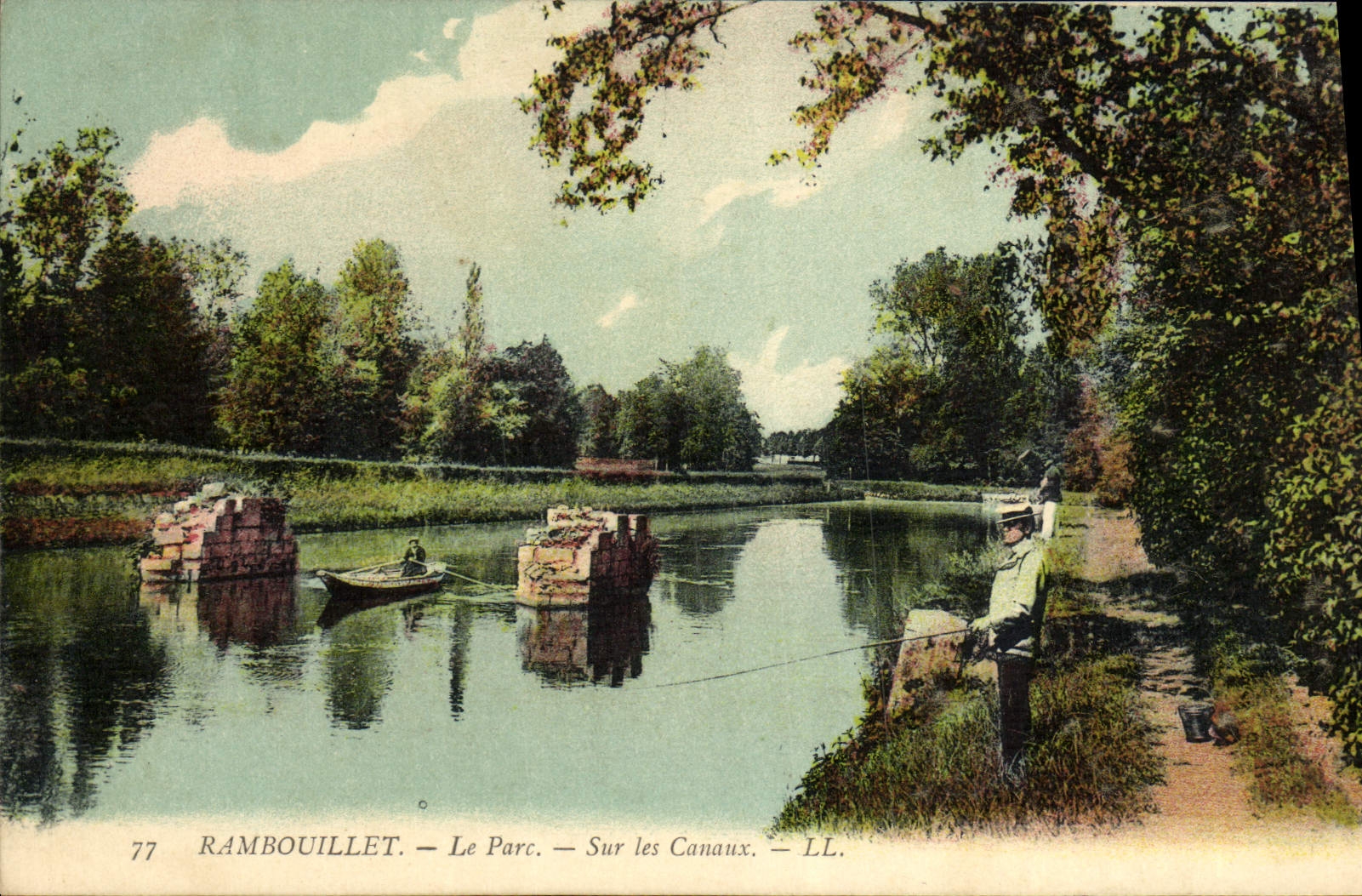 CPA Rambouillet Le Parc Sur les Canaux Peche Pecheur