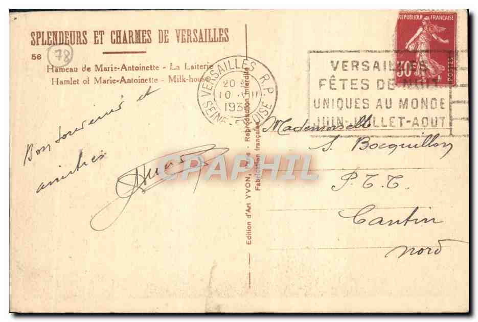 CPA Versailles Maison de Marie Antoinette La laiterie — Verso