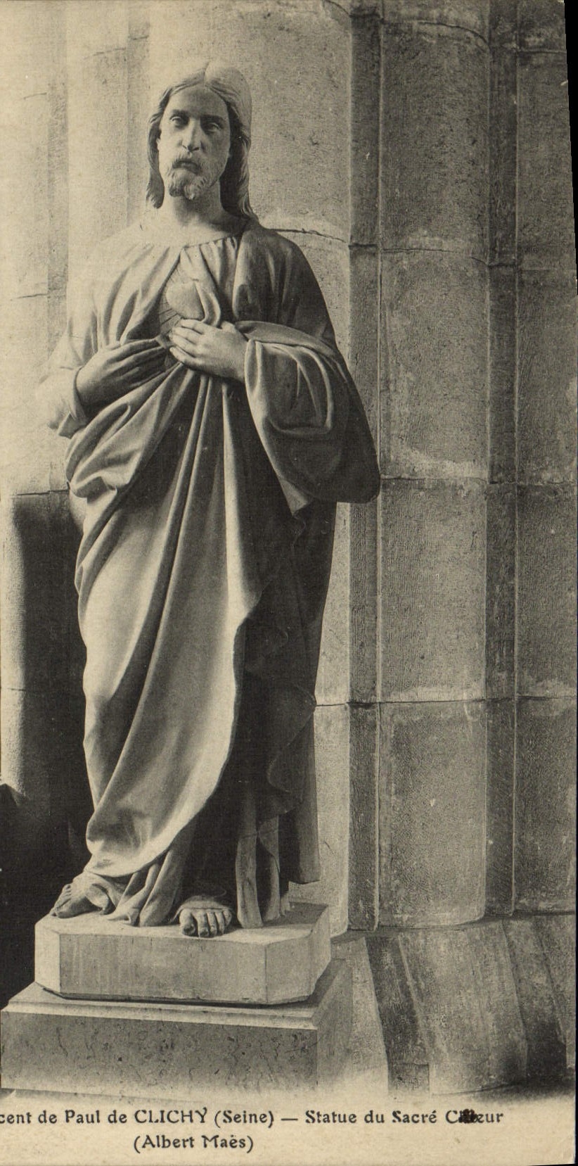 CPA Eglise St Vincent de Paul de Clichy Statue du Sacre Coeur Albert Maes