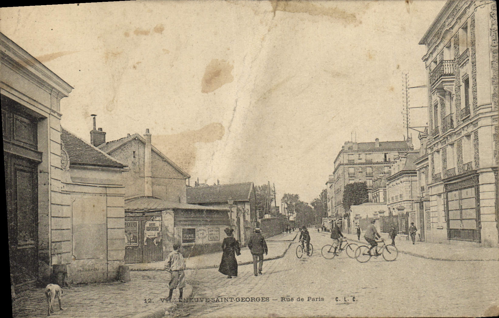 Antike Ansichtskarte Villeneuve Saint Georges Rue de Paris Kinder Fahrrad