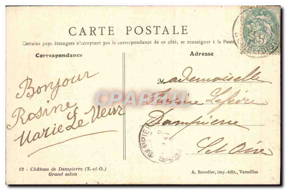 CPA Chateau de Dampierre Grand Salon — Back
