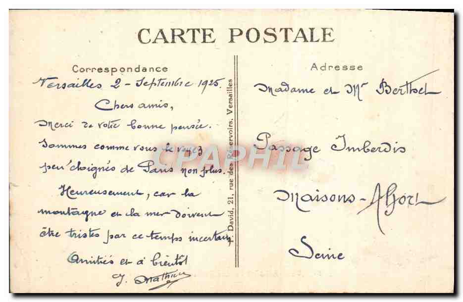 CPA Versailles Les Rochers a Trianon — Verso