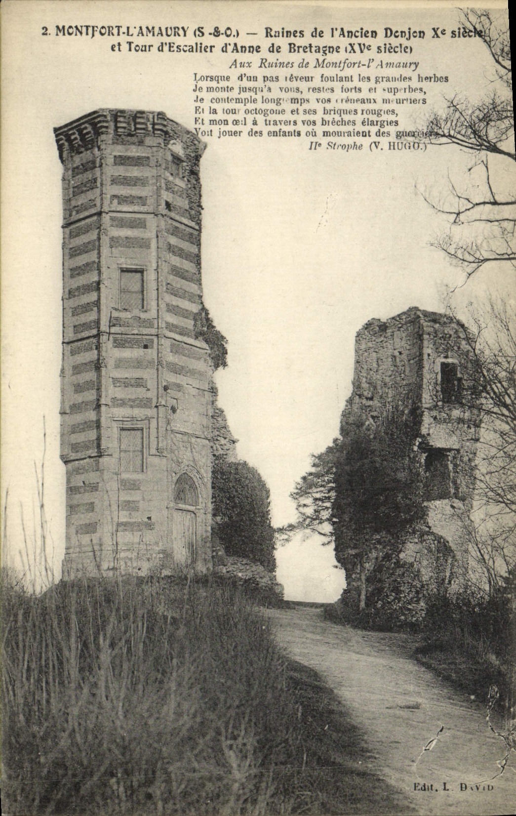 Montfort-l'Amaury — Ruines de l'Ancien Donjon Xe siècle et Tour d'Escalier — Éditeur L. David