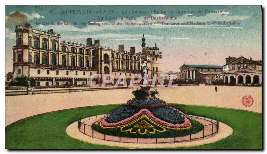 St-GERMAIN-en-LAYE — Le Château, l'Église, la Gare vue du Parterre — Imp. phot. 'L'Abîme' Paris