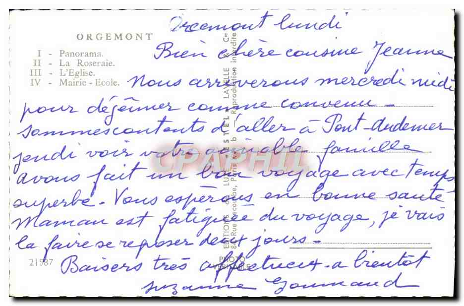 CPM Orgemont Panorama La roseraie L'eglise Mairie Ecole  — Back